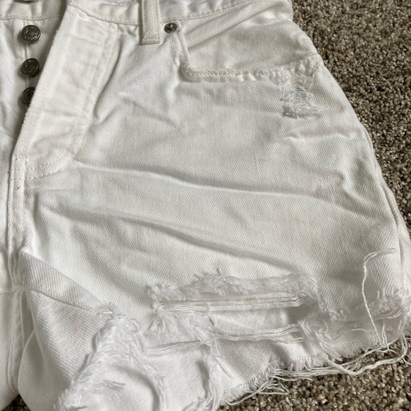 Free People White Distressed ButtonUp Denim Shorts - Picture 4 of 8